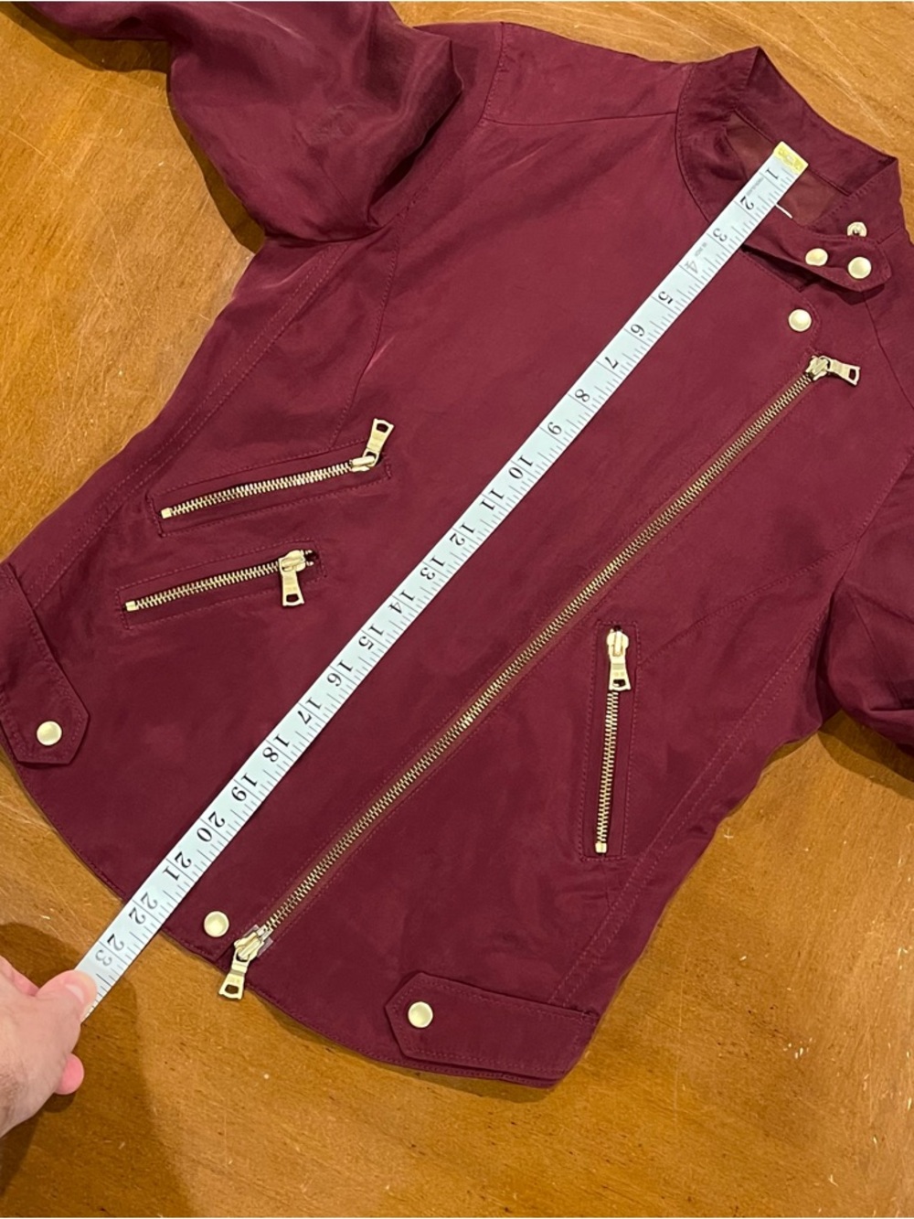 Club Monaco Kapri Moto Jacket Burgundy XS Cropped Biker Full-Zip Lightweight - Picture 14 of 16